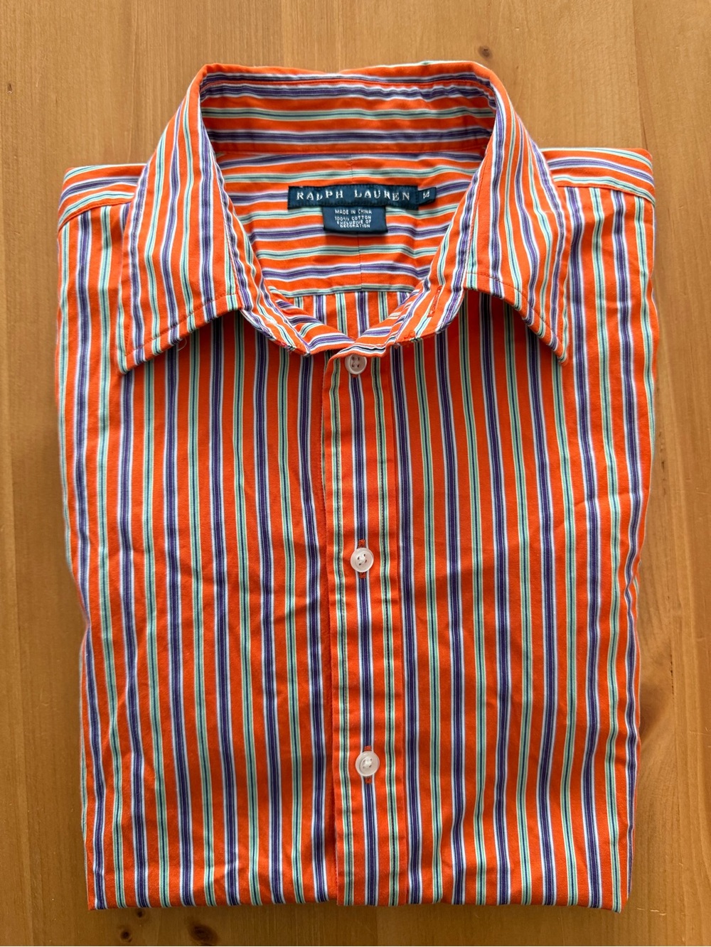 Ralph Lauren Women’s Striped Button-Down Shirt – Size 14